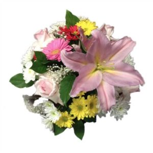 Center Piece with Lilies, roses, daisies and green
