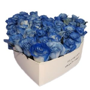 Blue roses bouquet with heart form