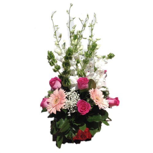 Center Piece with pink flowers and green
