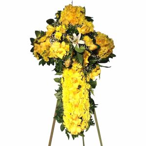 Sympathy yellow flowers cross arrangement