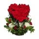 Vase Bouquet with heart red shape with 36 Roses, 3 Lilies, 2 Flowers.