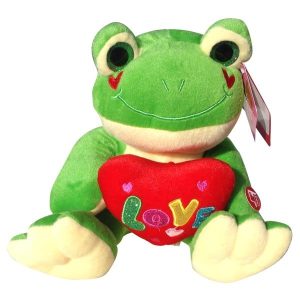 Green frog with a heart that said Love