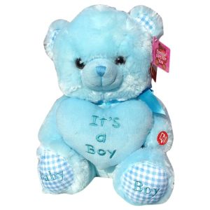 light blue teddy bear with the word It's a boy