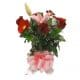 Vase Bouquet with 4 Roses, 1 Lily, 3 Gerberas