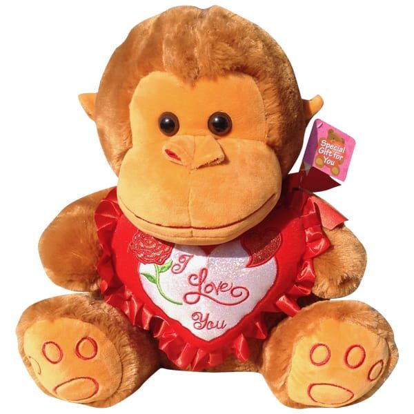 Light Brown monkey with a heart that said I Love You