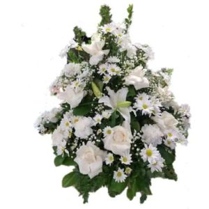 Special arrangement with white roses, white lilies and green