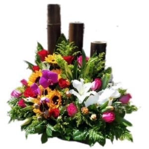 Flower arrangement with bamboo
