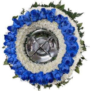 Funeral Arrangement ROUND blue and white
