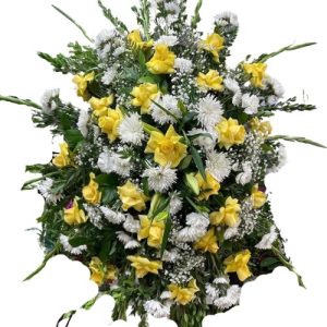 Funeral Arrangement WHITE AND YELLOW FLOWERS AND GREEN