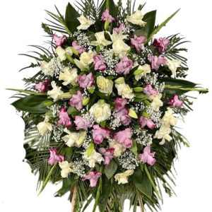 Funeral Arrangement WITH white and ligth purple flowers and green