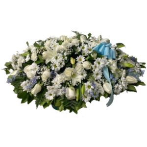 Funeral Arrangement OVER THE CASKET IN WHITE AND GREEN