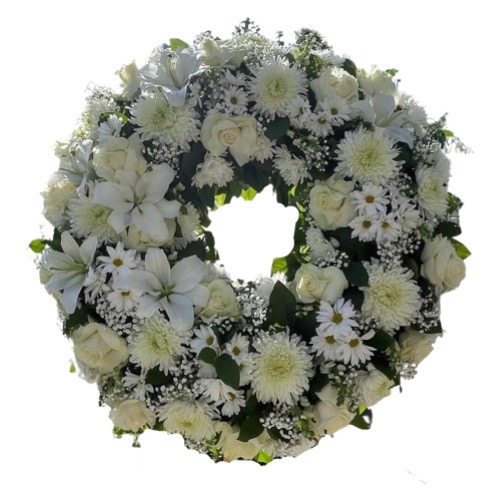 Funeral Arrangement WHITE And ligth yellow round