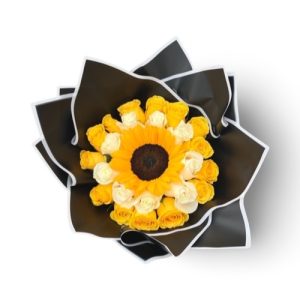 Sunflower and yellow roses bouquet